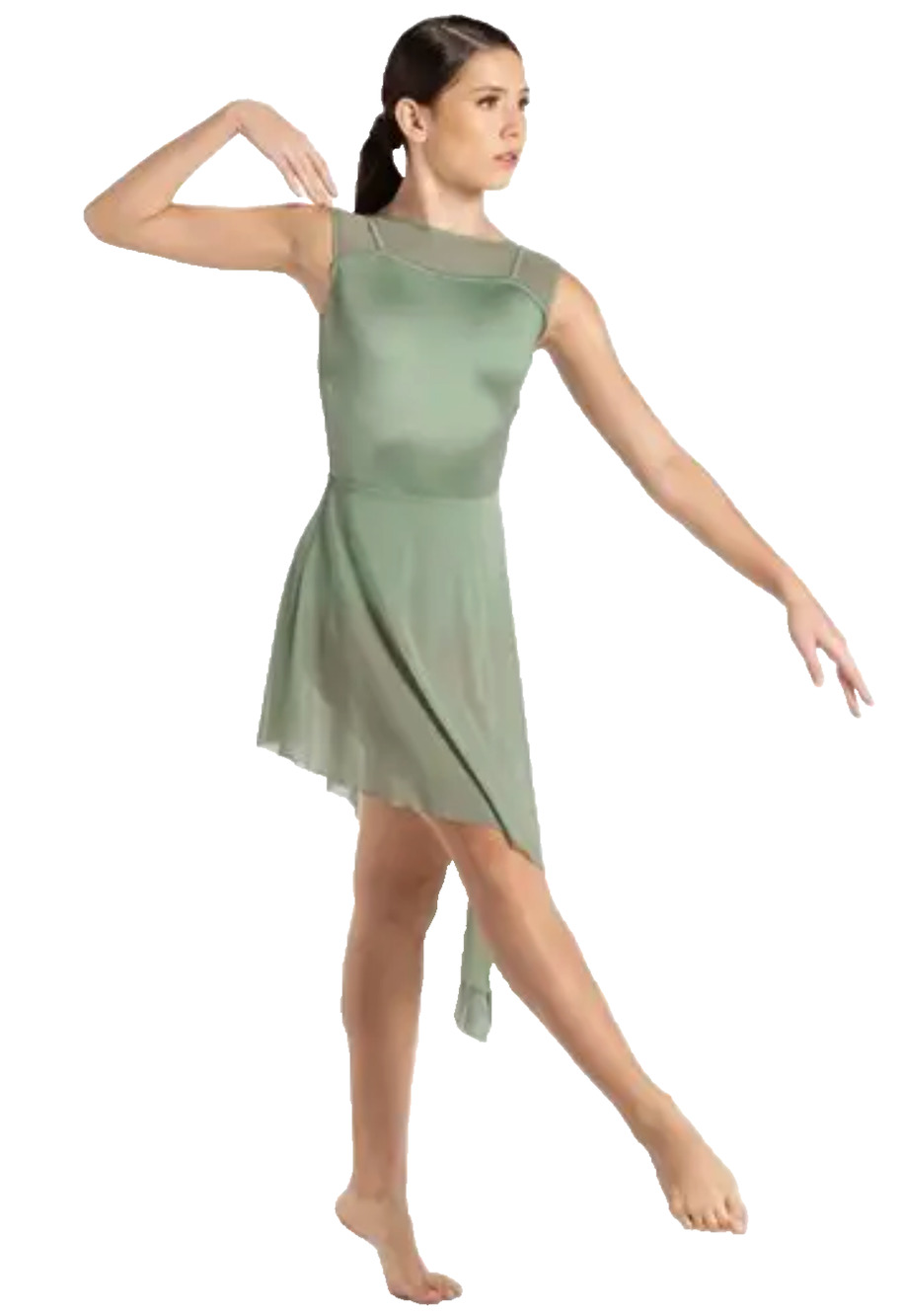 Lyrical Dance Costume Dress Sage Green Adult Large 12/14 Mesh Asymmetric Hem
